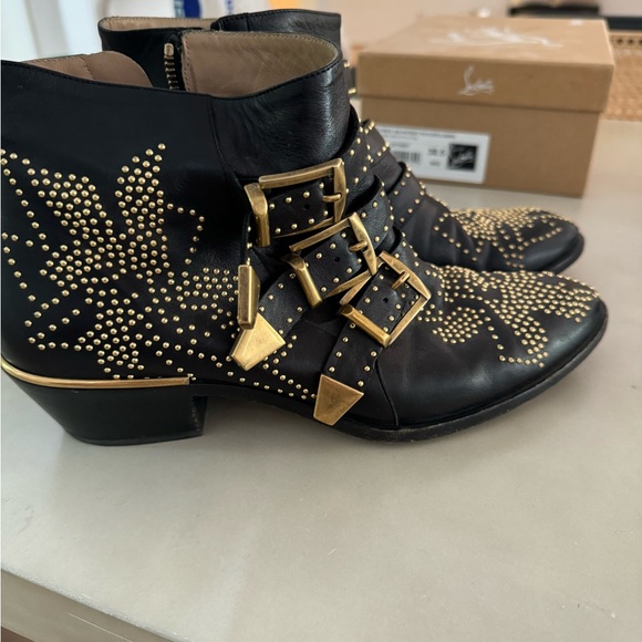 Chloe Susanna Studded Leather Ankle Boots in black and gold. - Picture 6 of 13
